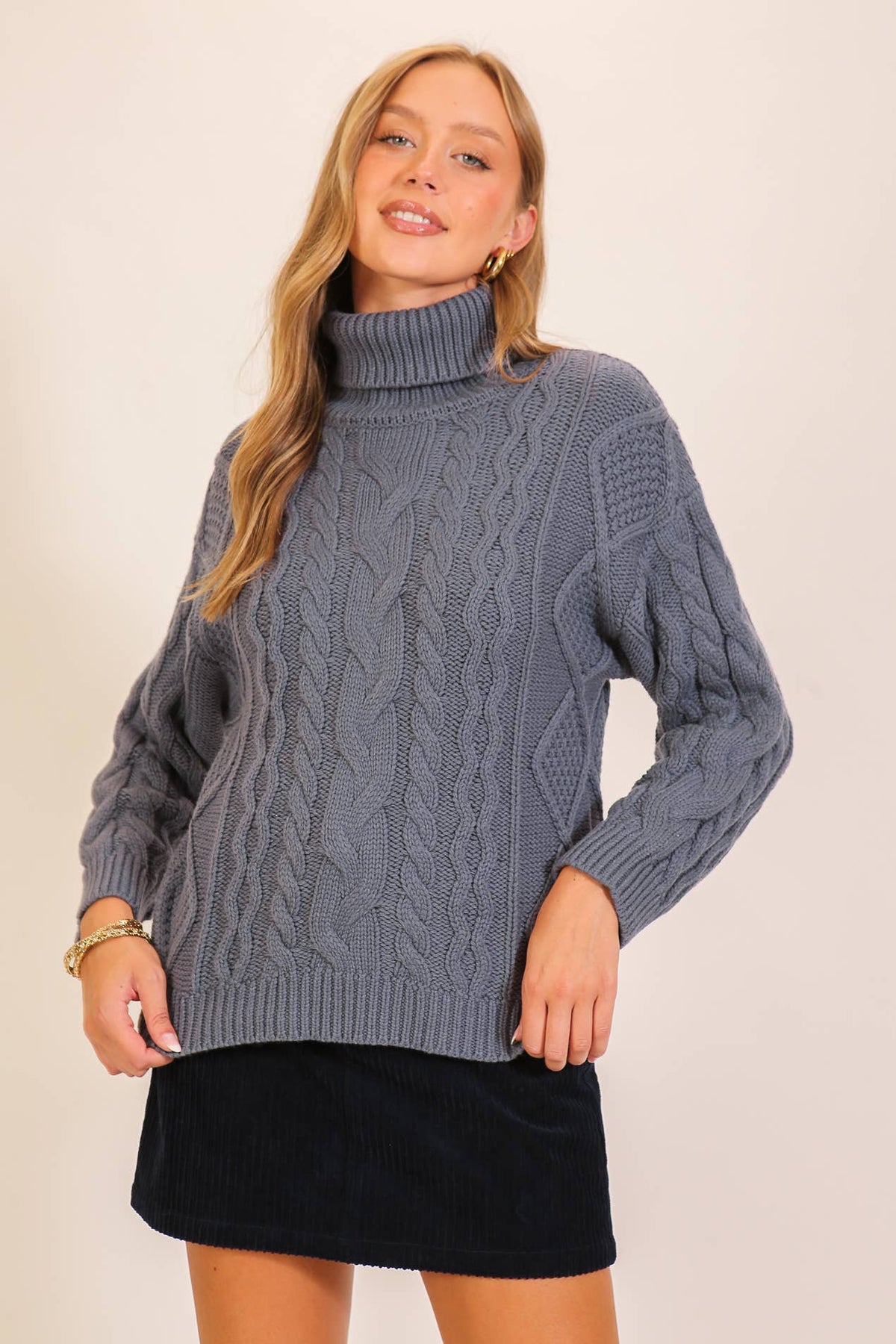 Chunky Cable Knit Turtleneck Sweater