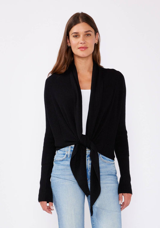 Waffle Knit Long Sleeve Tie Front Cardigan