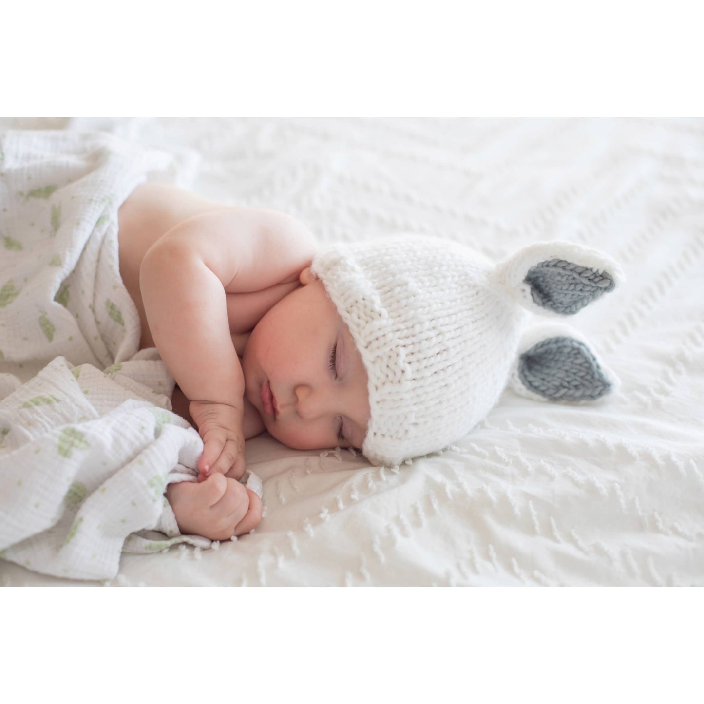Bunny Ears White with Grey Beanie Hat
