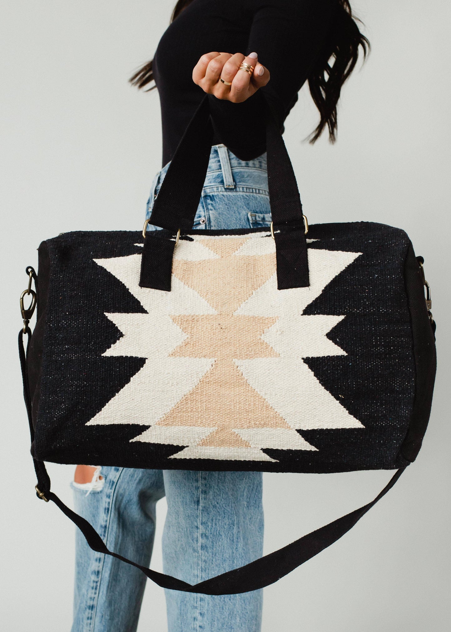 Hand Woven Cream Aztec Duffel