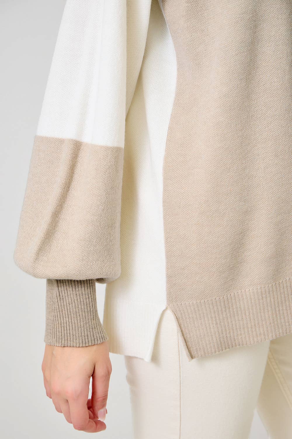 Soft Mock Neck Color Block Sweater