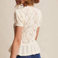 Pointelle Knit Peplum Sweet Belted Top