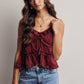 Ruffle Holiday Trim Tie Front Cami Top