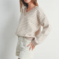 FRENCHY CHECKER PATTERN DROP SHOULDER SWEATER