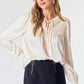 Satin Smocked -NeckTie Blouse
