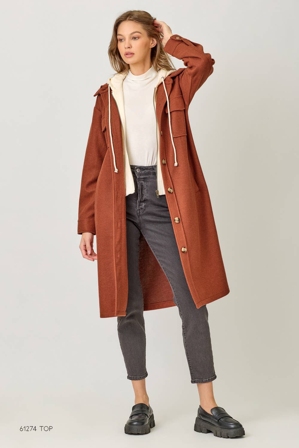 Twofer Hoodie Duster Solid Coat - Bestseller