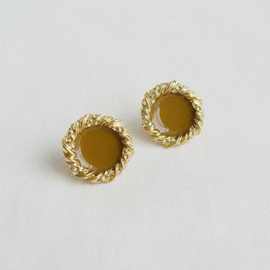Artistic Round Gemstone Drop Earrings - Gold Plated