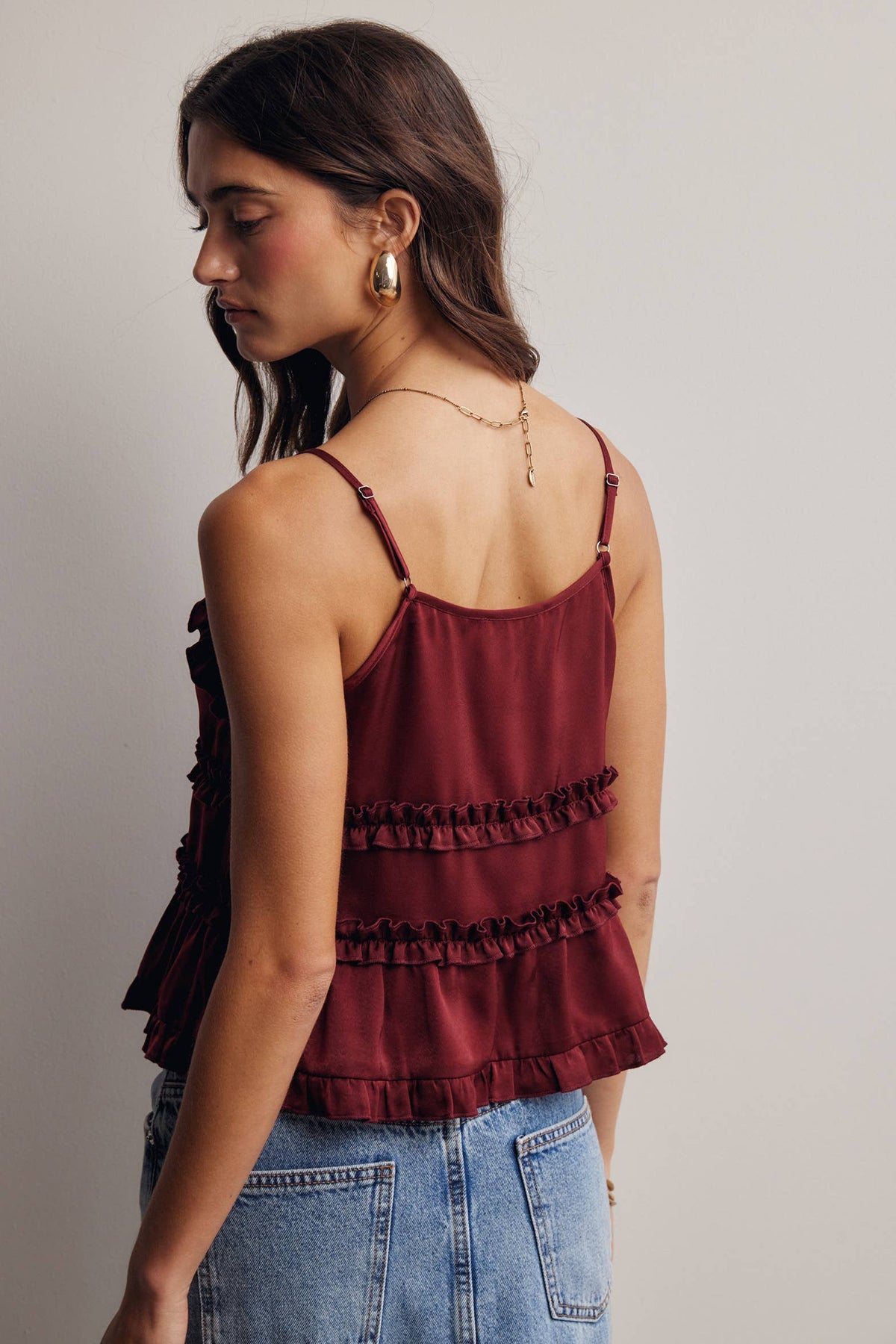 Ruffle Holiday Trim Tie Front Cami Top