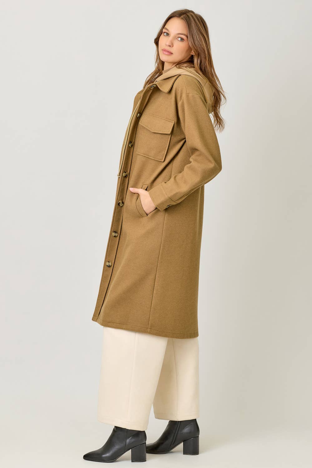 Twofer Hoodie Duster Solid Coat - Bestseller