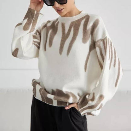 Wavy Print Drop Shoulder Sweater