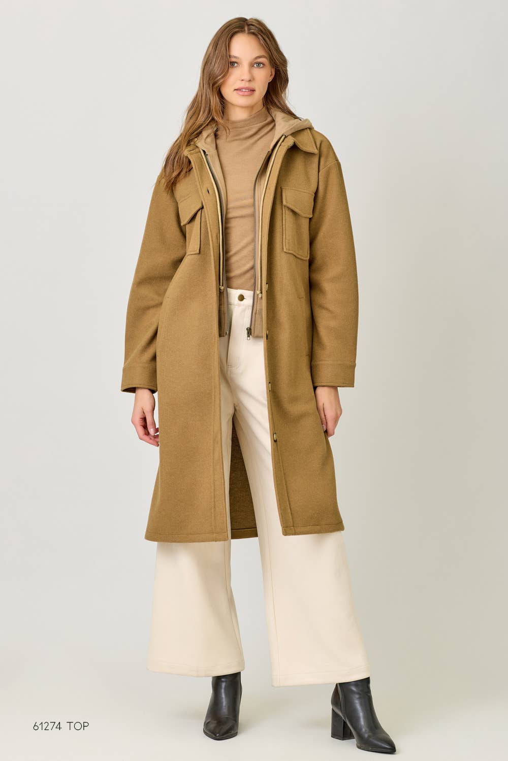 Twofer Hoodie Duster Solid Coat - Bestseller