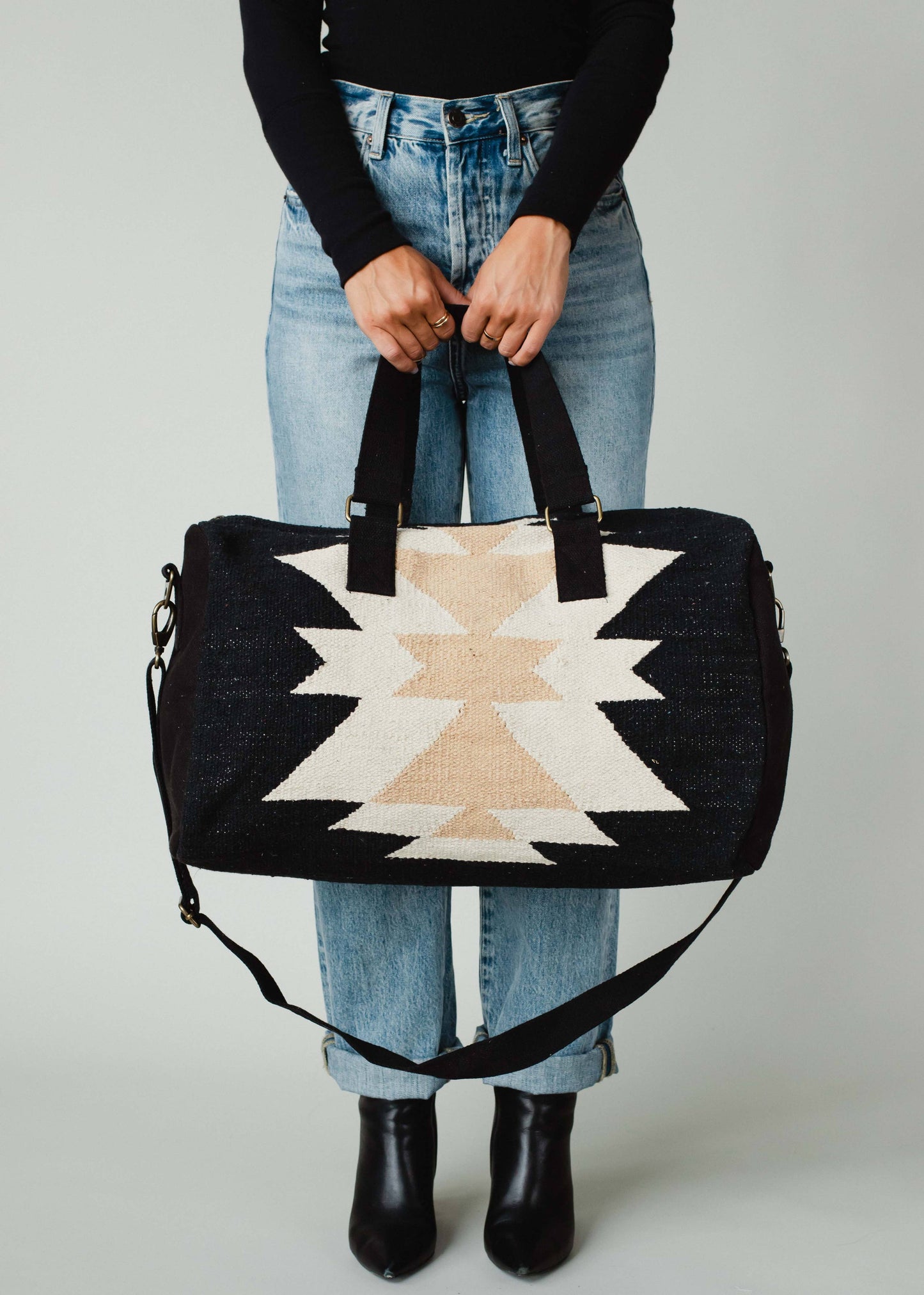 Hand Woven Cream Aztec Duffel