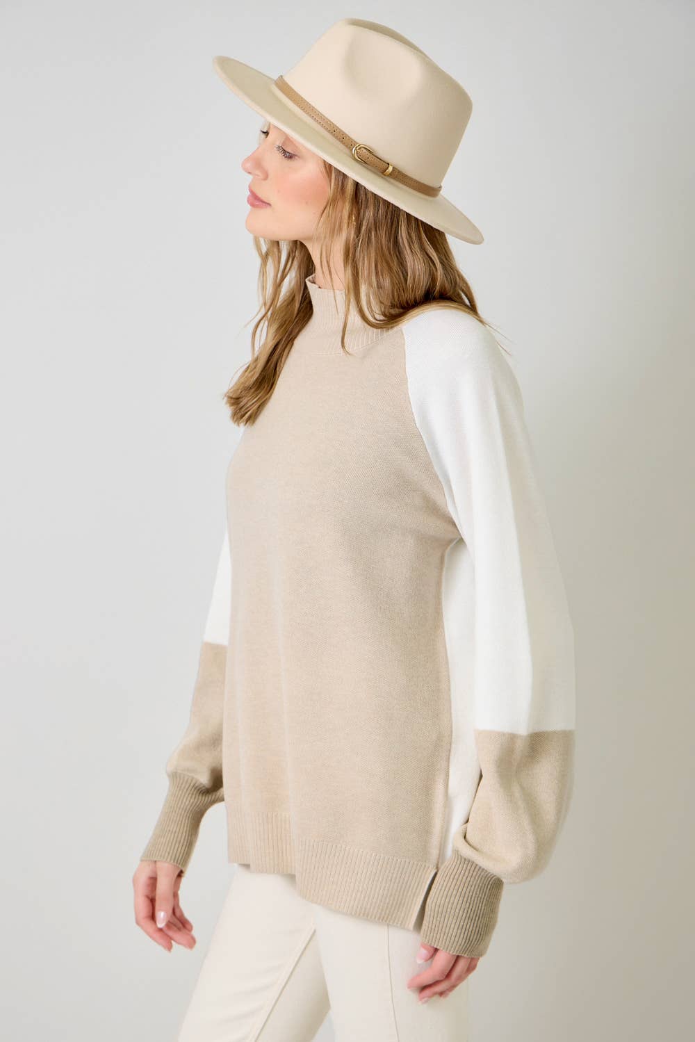 Soft Mock Neck Color Block Sweater