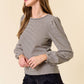 Round Neck Bubble Long Sleeve Striped Top