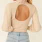 Ribbed Knit Balloon Sleeve Open Back Bodysuit