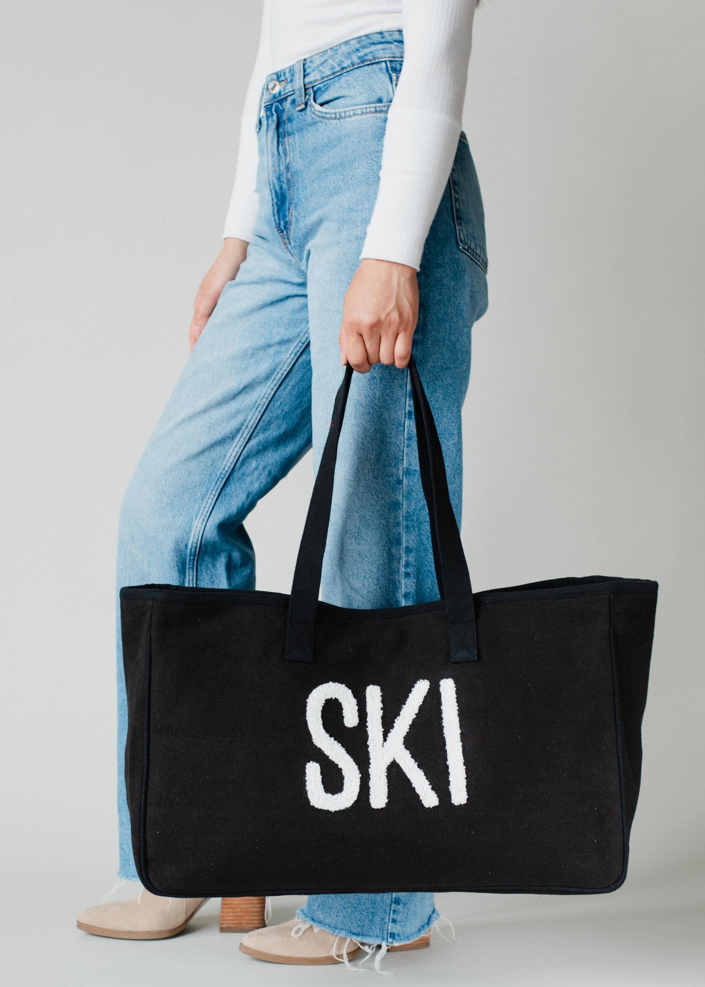 Large Black Textured Ski Tote