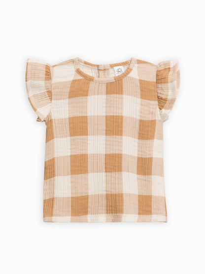 Organic Baby Muslin Greta Flutter Sleeve Top - Picnic