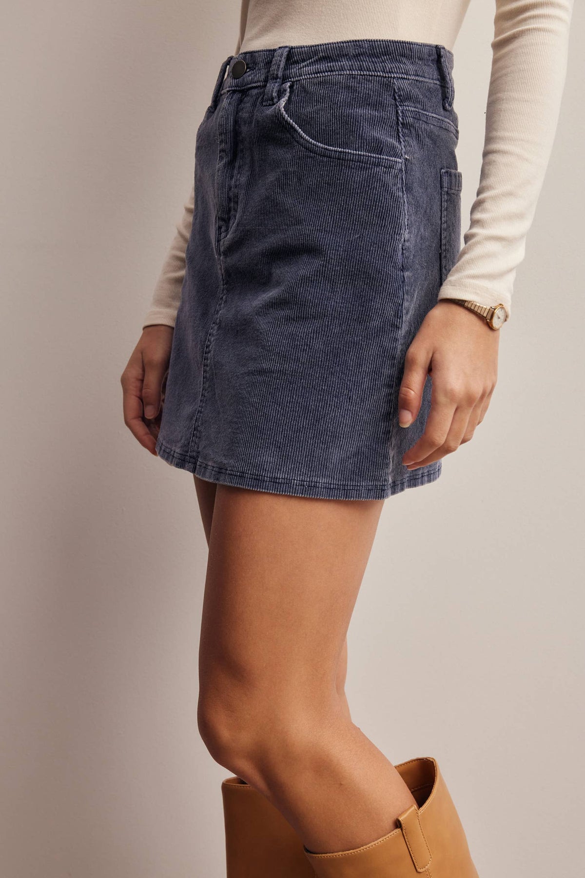 Stretch Corduroy Mini Fall Skirt