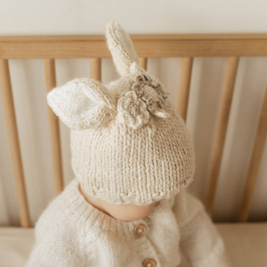 New Babes Flower Bunny Beanie Natural Baby & Kids