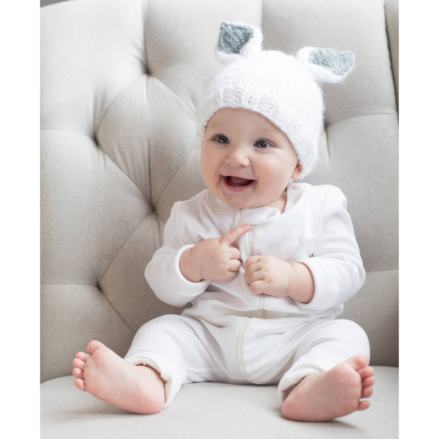 Bunny Ears White with Grey Beanie Hat