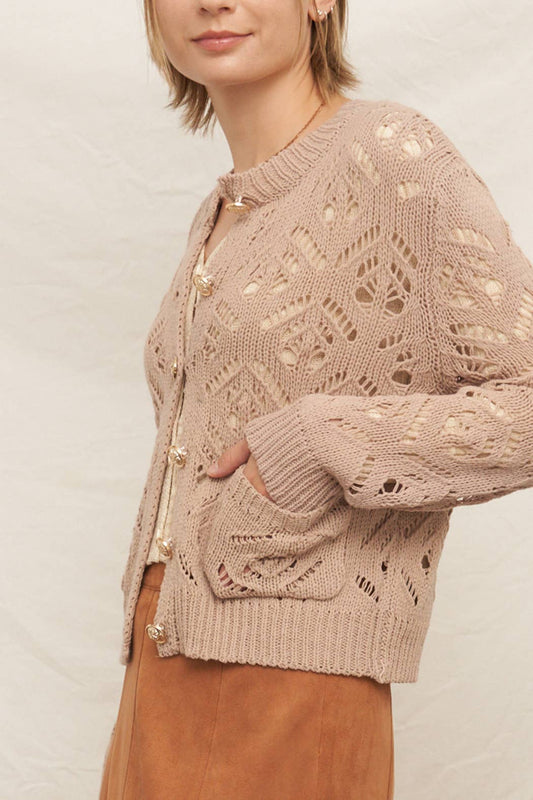 En Creme Eyelet Long Sleeve Sweater Cardigan - 20% Off Code WELOVESALES