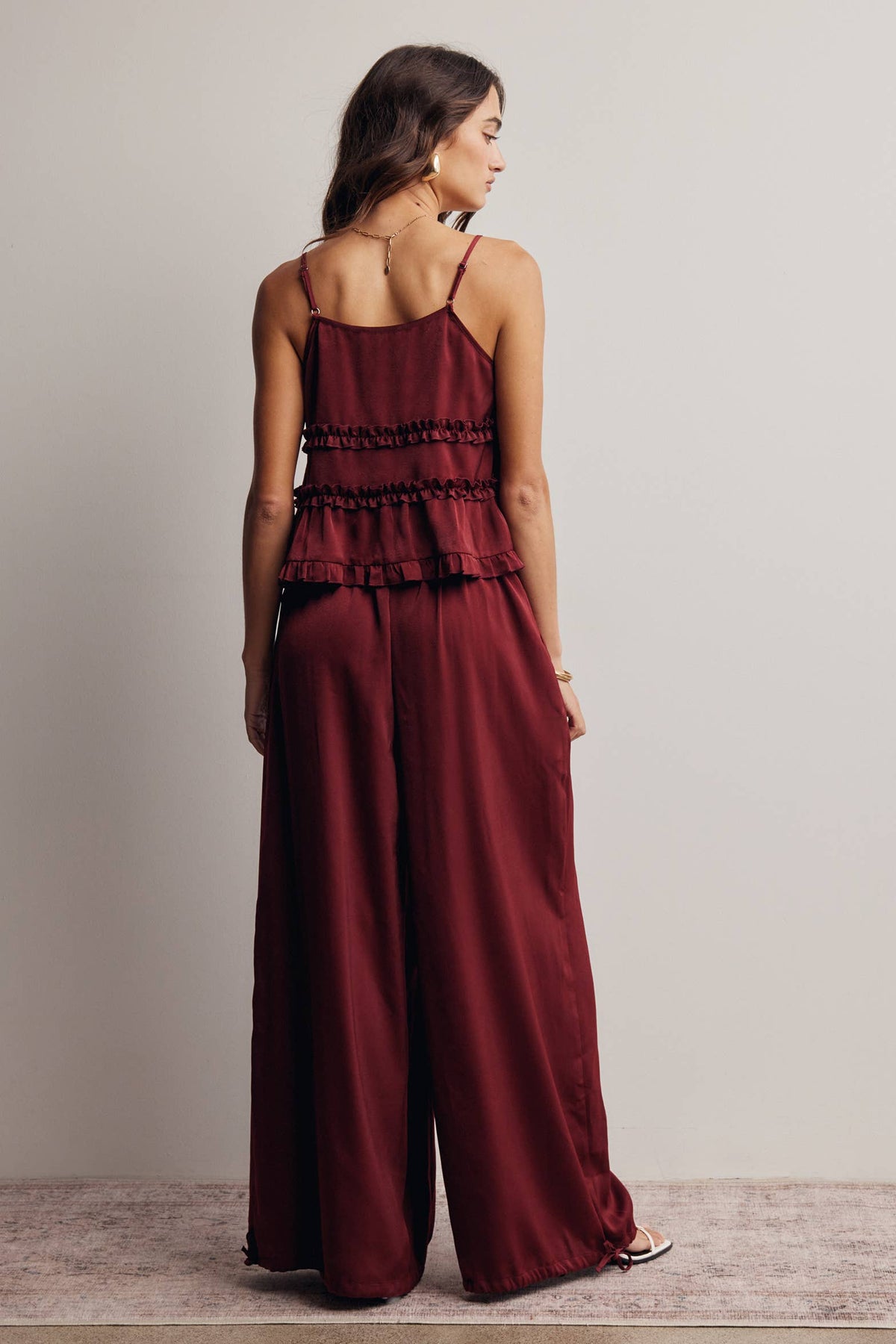 Ruffle Holiday Trim Tie Front Cami Top