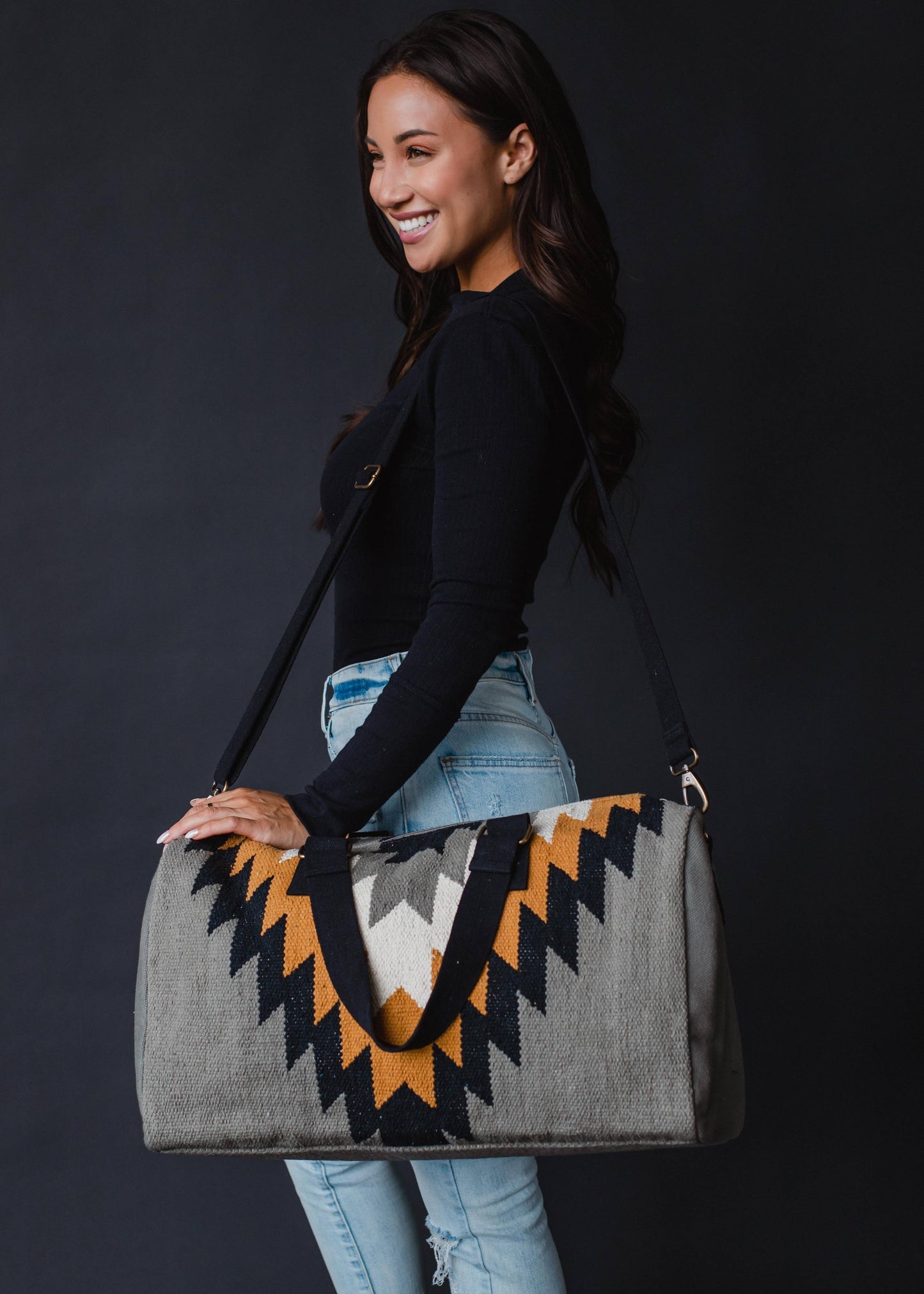 Large Hand Woven Aztec Weekender Duffel