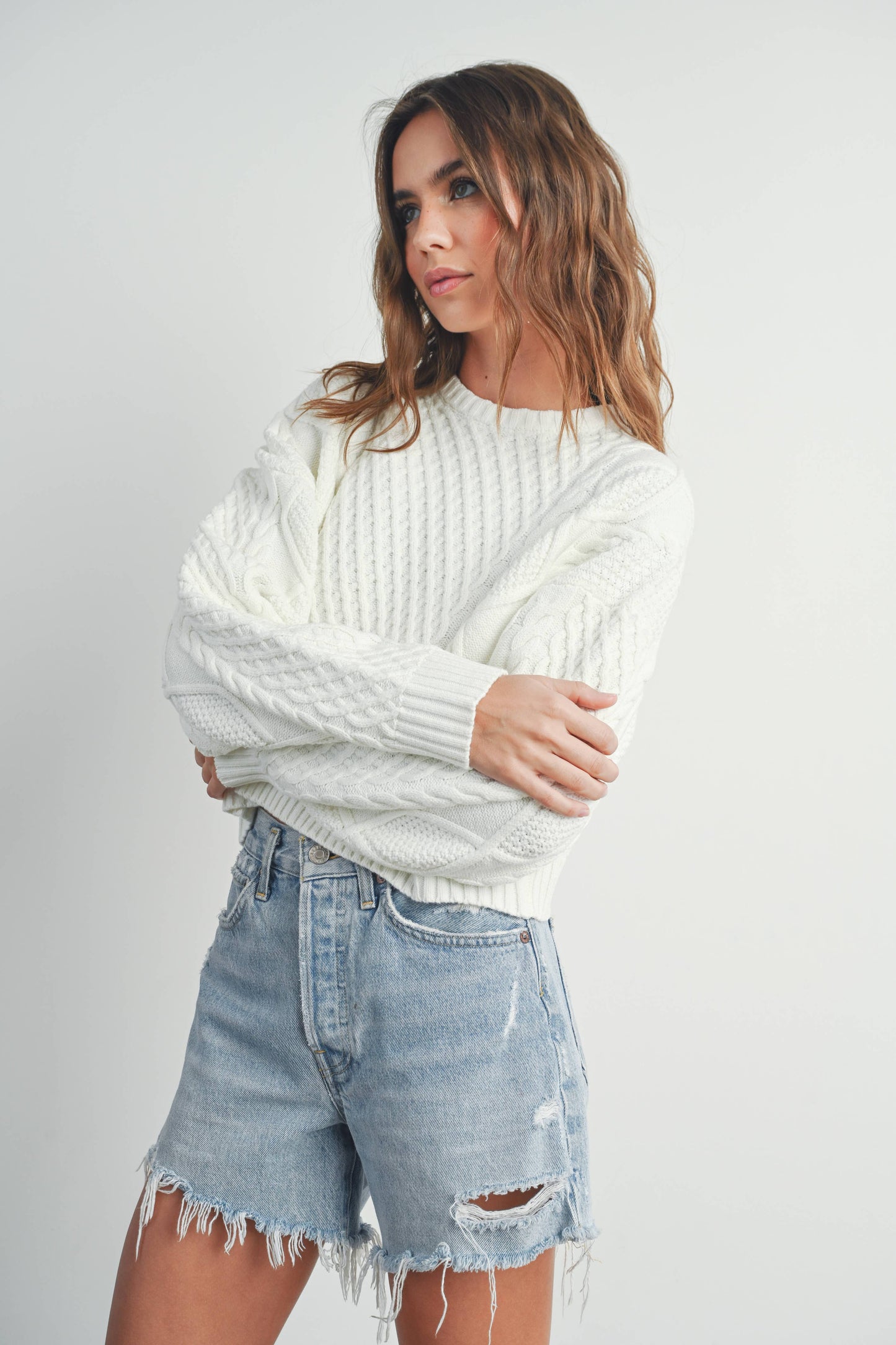 CASUAL SOLID CABLE KNIT SWEATER