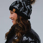 Black w/ Grey Winter Pattern Pom Hat