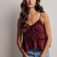 Ruffle Holiday Trim Tie Front Cami Top