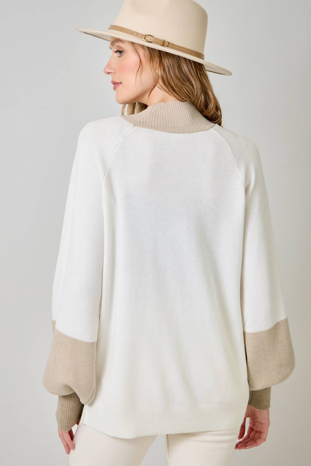 Soft Mock Neck Color Block Sweater