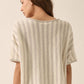 Striped Knit Rolled-Edge Short-Sleeve Sweater