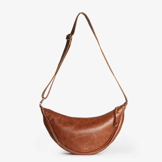 Leather Moon Sling Bag - in Vintage Brown