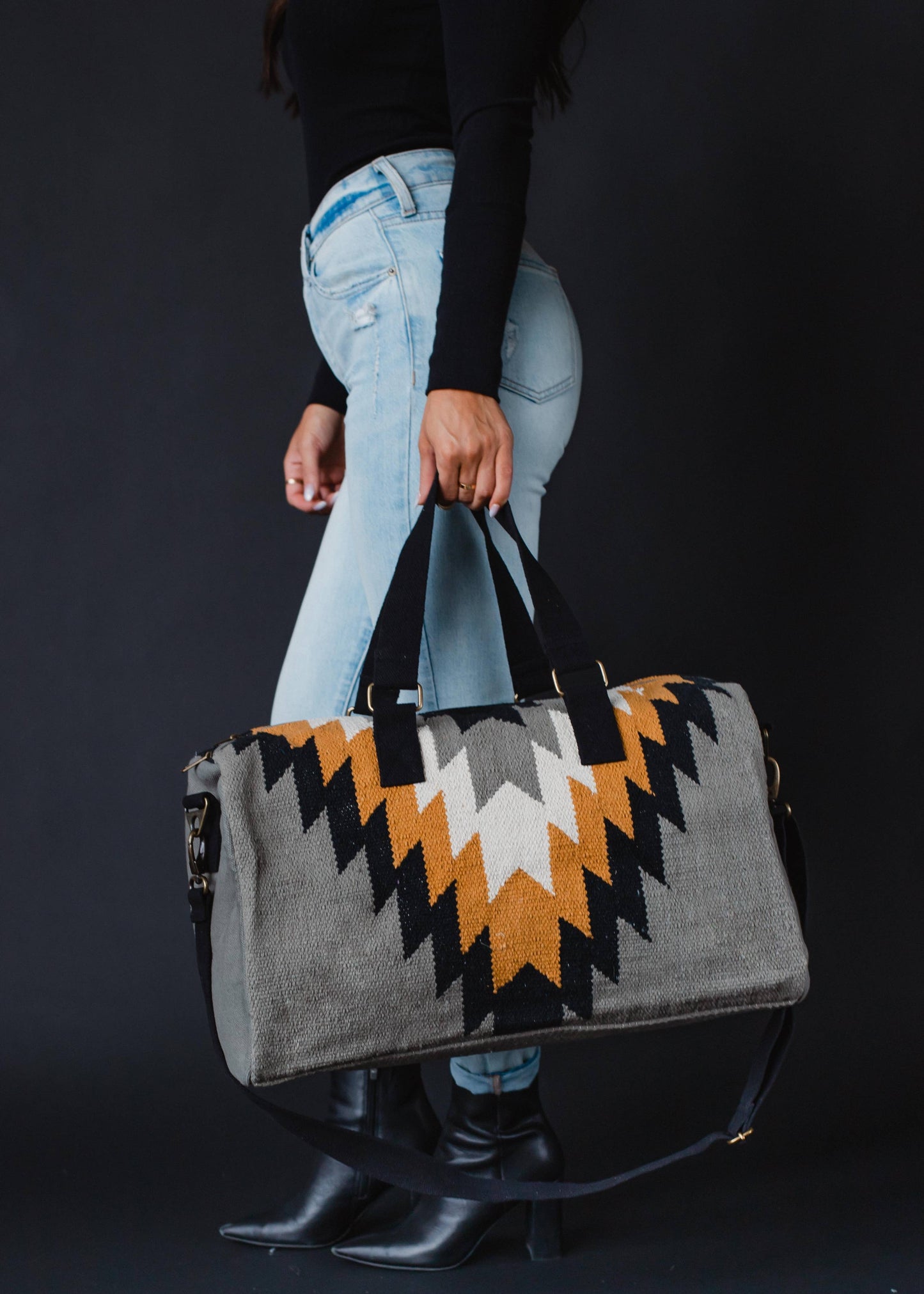 Large Hand Woven Aztec Weekender Duffel