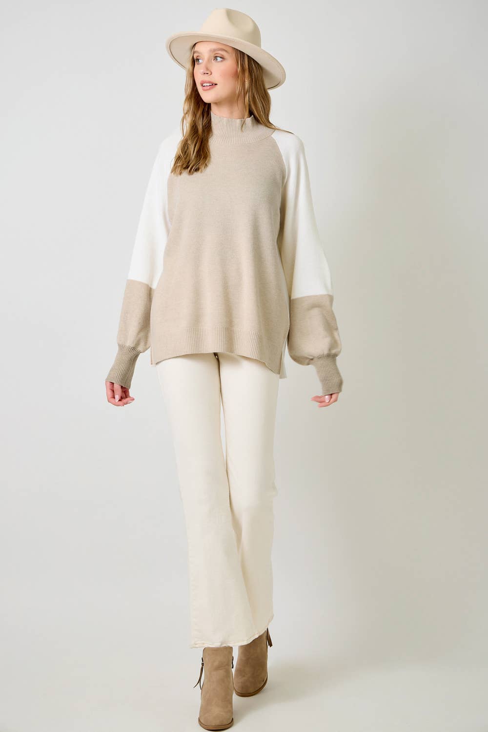 Soft Mock Neck Color Block Sweater