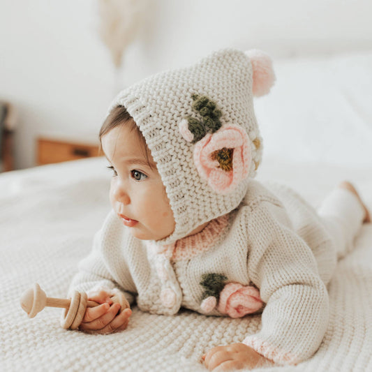 Hand Knitted Natural Poppy Bonnet Baby & Kids