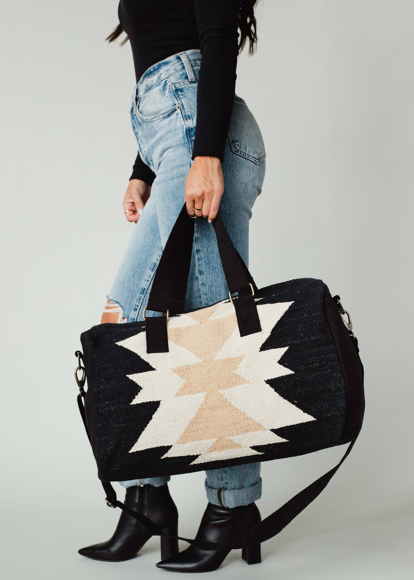 Hand Woven Cream Aztec Duffel