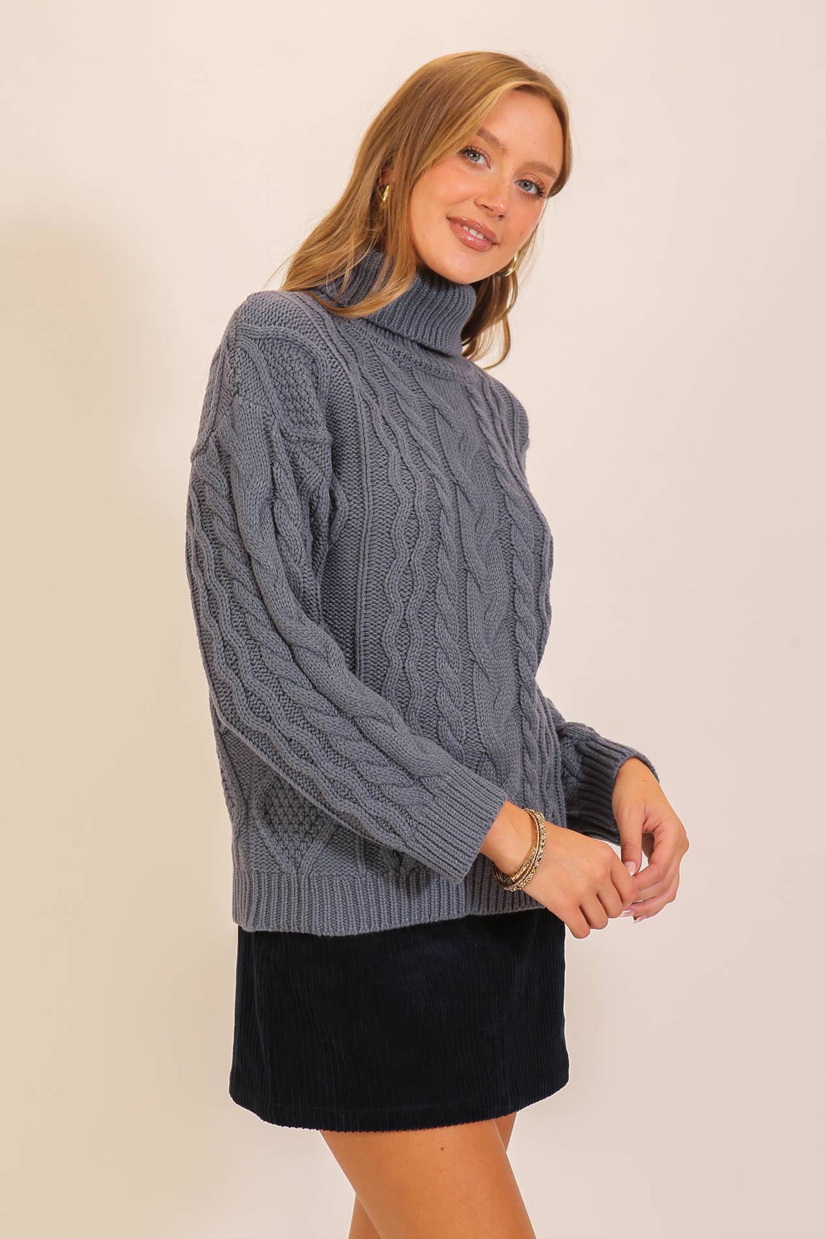 Chunky Cable Knit Turtleneck Sweater