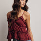 Ruffle Holiday Trim Tie Front Cami Top