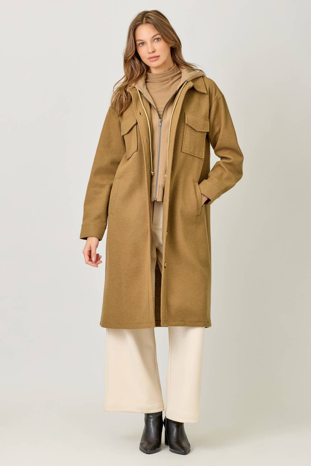 Twofer Hoodie Duster Solid Coat - Bestseller