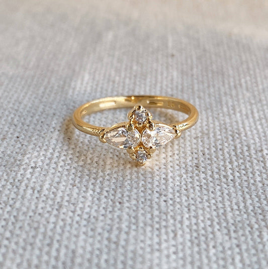 18k Goldfilled Vintage Flower Cubic Zirconia Ring