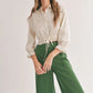 Sage Ruffle Sleeve Gathered Waist Top