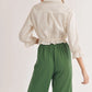 Sage Ruffle Sleeve Gathered Waist Top