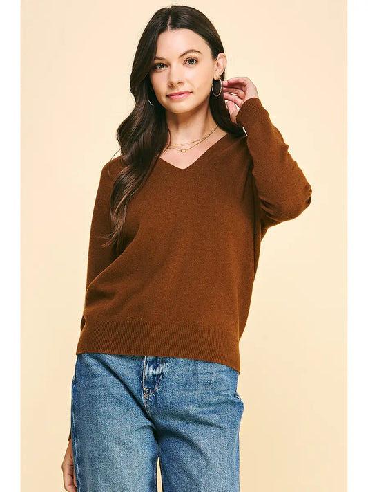 Amber V- Neck Cuffed Sleeves Sweater