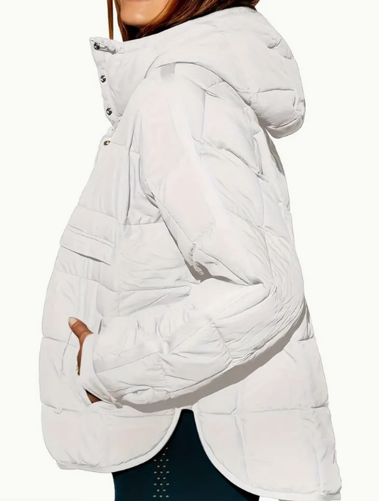 Solid Hooded Quilted Spring and Summer Half Zip Pullover Coat