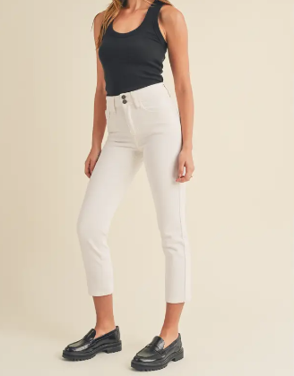 For my Shorties and Curvies --  Double Button Straight White Jean