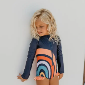 Mina Rainbow Navy Zip Rash Guard One Piece