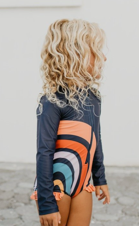 Mina Rainbow Navy Zip Rash Guard One Piece