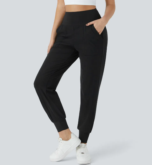 Everyday Wear High Waisted Crossover/Plain Waist Side Pocket Joggers