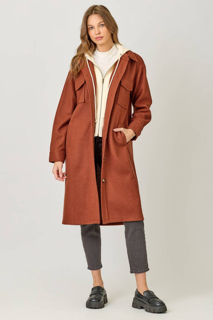 Twofer Hoodie Duster Solid Coat - Bestseller